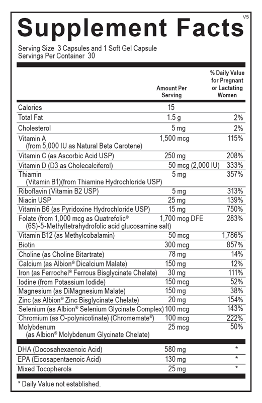 Prenatal Complete with DHA supplement facts