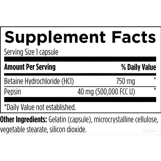 Betaine HCl - 120 Capsules