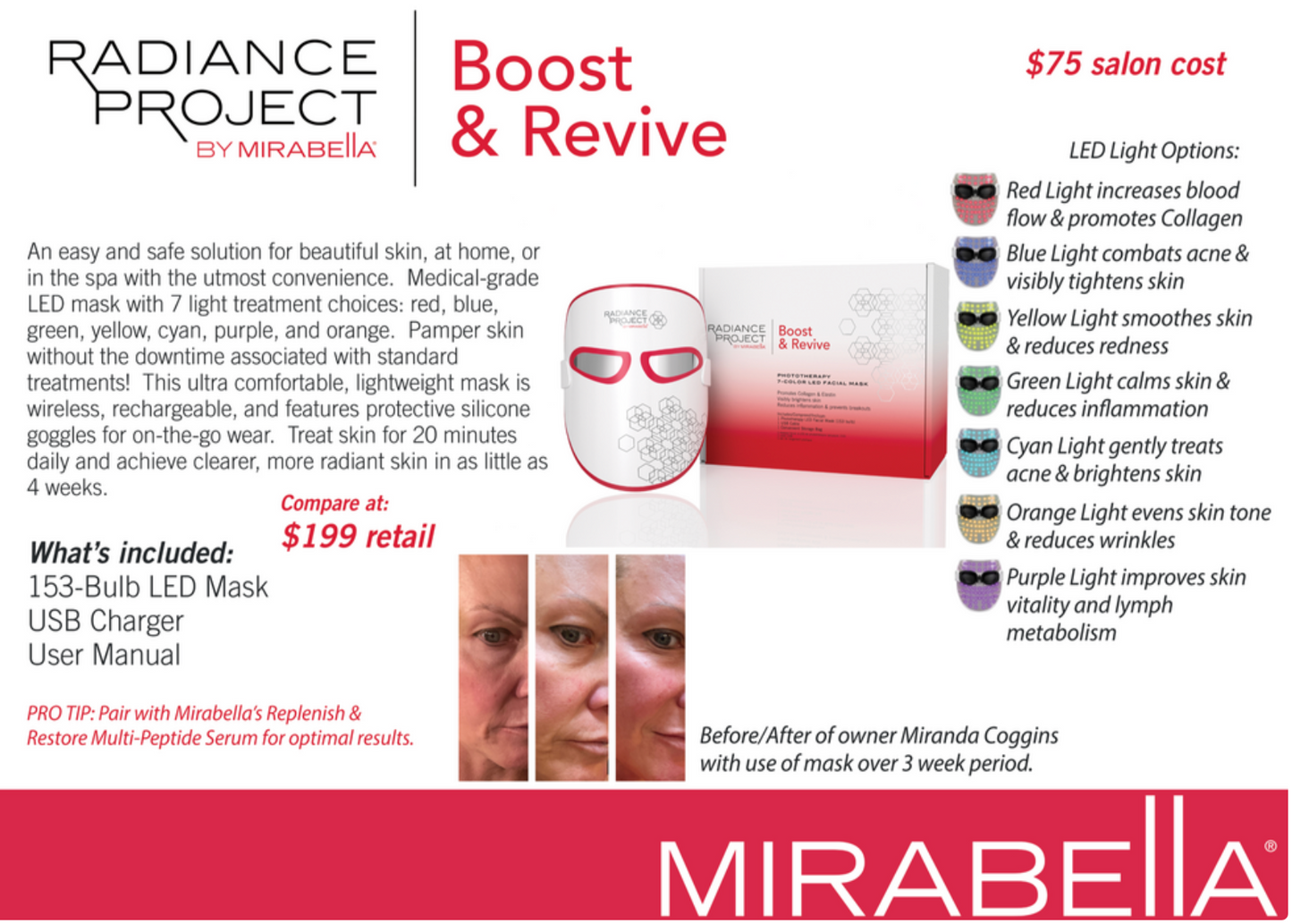 Mirabella Beauty - Phototherapy 7-Color LED Facial Mask with Near Infrared