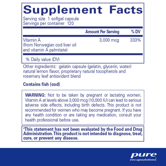 Vitamin A 3,000mcg (10,000IU)- 120 softgel capsules